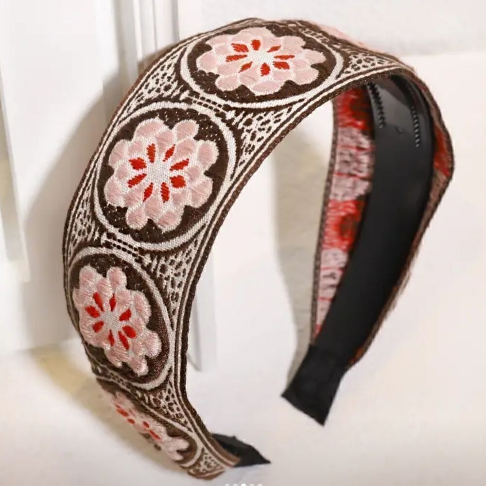 Embroidered Black Multi Floral Top Knot Headband